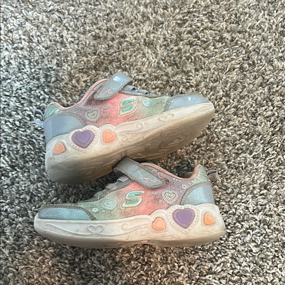 Size 10 girls light up tennis shoes pink purple mint green